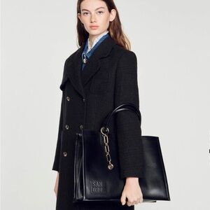 Sandro Black Leather Tote Bag